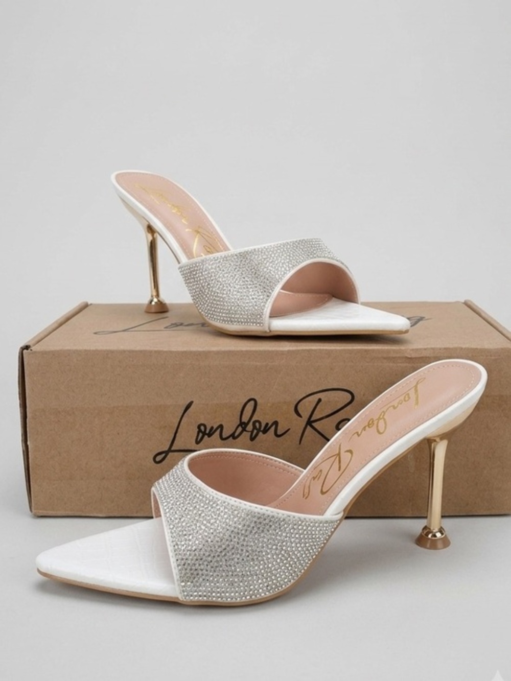 London Rag Sundai White Silver Rhinestone Embellished Ballroom Stiletto Size 10